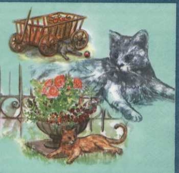 Serviette Katze mit Leiterwagen, Rarität